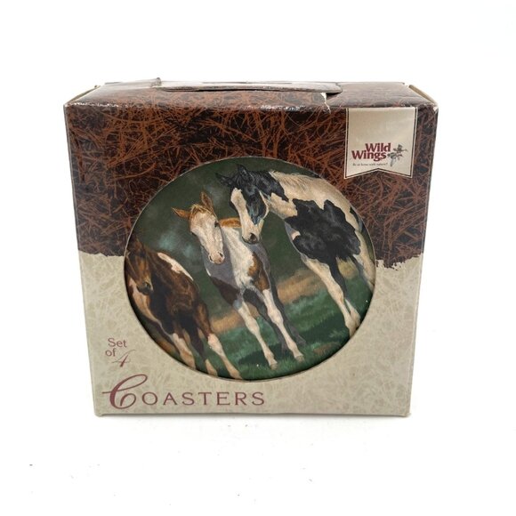 Wild Wings Stone Coasters Pint-Size Paints Horses Design Set/4 - Picture 1 of 4